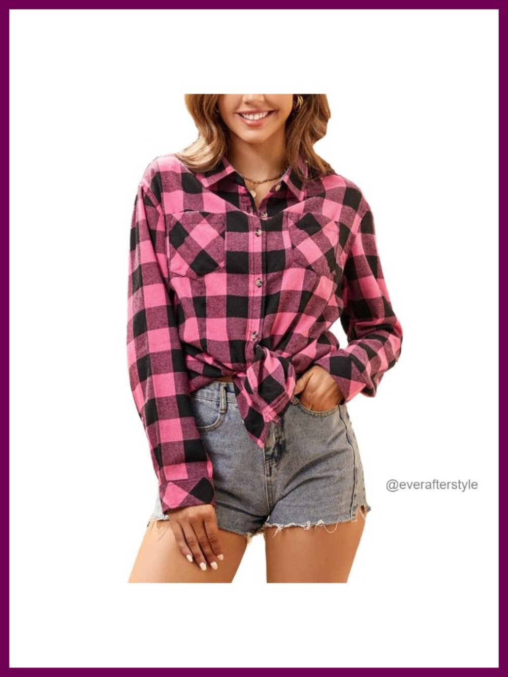 Women's Plaid Flannel Button Down Long Sleeve Casual Top